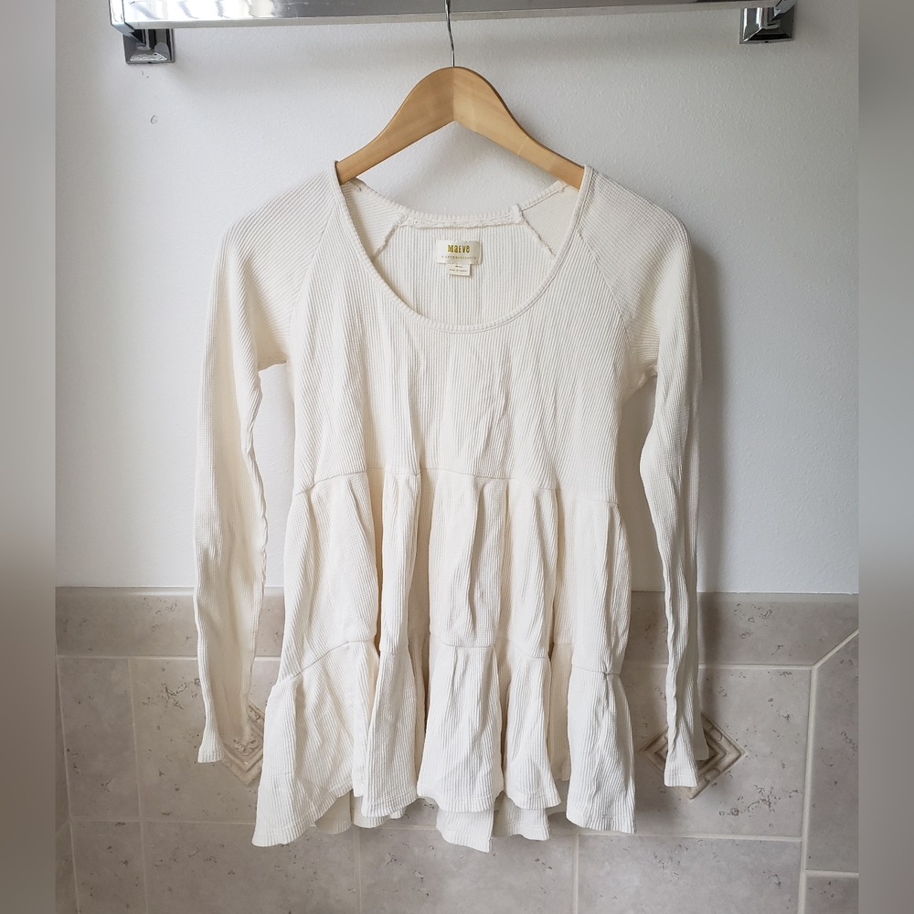 Anthropologie cream tiered long sleeve top, size small
